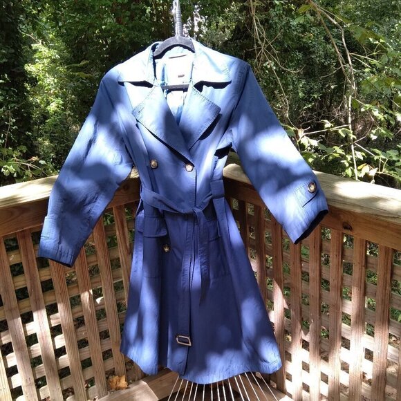 Talbots Vintage Navy Blue Double Breasted Mid Length Classic Trench Coat Sz8 - Picture 2 of 8